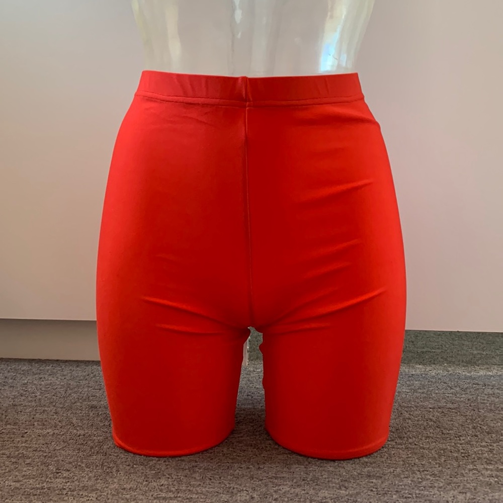 Varsity Hi-Waist Shimmer Spandex Bike Shorts Riot Red S NWOT